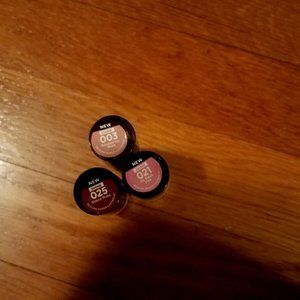 3 Revlon Glass Shine Lip Stick Glossed Up Rose & Glassy Ruby & So Sleek Pink
